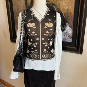 Chanel Top Black/Brown Tan Camelia Design Size 36/ US 4-6.